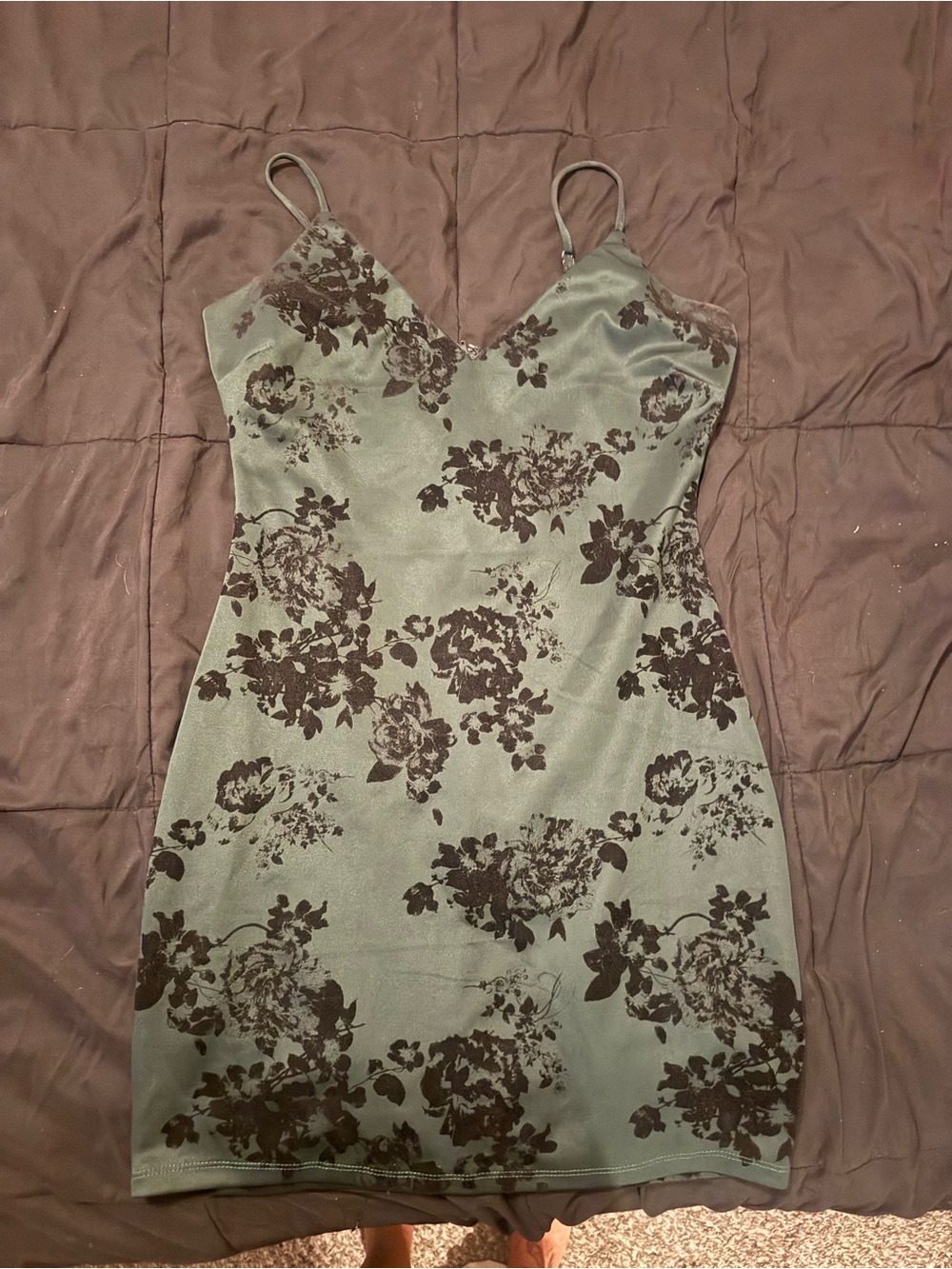 Green Floral Slip Dress with Spaghetti Straps
